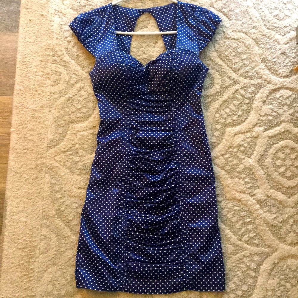 Guess blue and white polka dot silk dress. Size 2